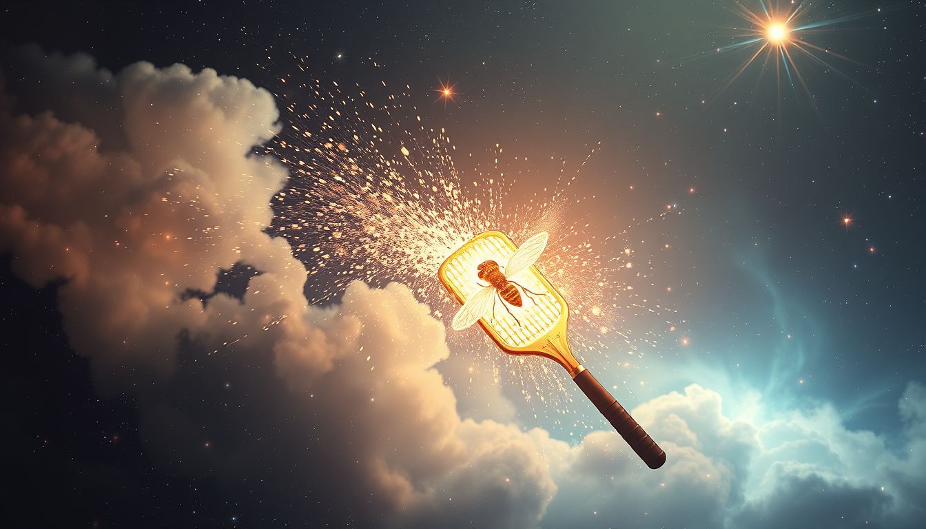 Eine explodierende Fliegenklatsche symbolisiert plötzliche und unerwartete Konflikte.