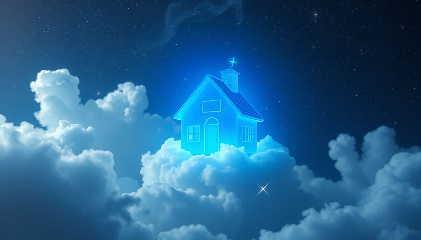 Ein blaues Haus symbolisiert inneren Frieden und emotionale Sicherheit.