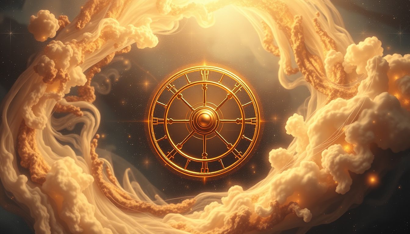 Ein goldenes Rad symbolisiert Erfolg und harmonischen Lebensfluss im Traum.