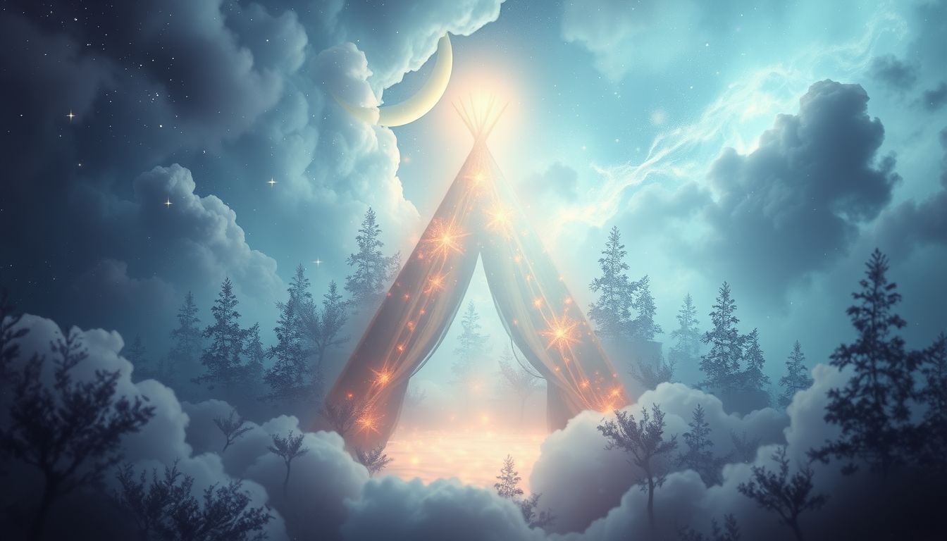 Ein Tipi im Wald symbolisiert Schutz und innere Rückzugsorte im Traum.