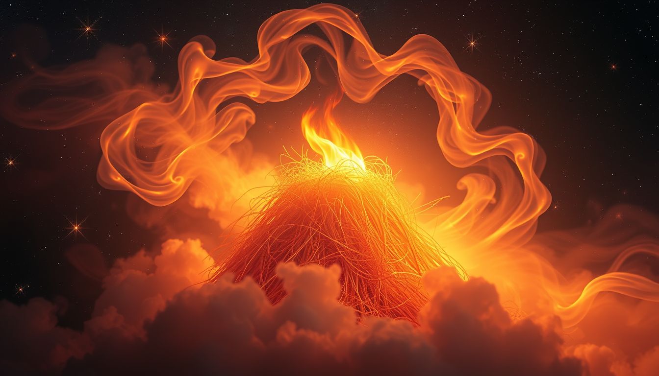 Ein brennender Schober symbolisiert plötzlichen Verlust und innere Transformation.