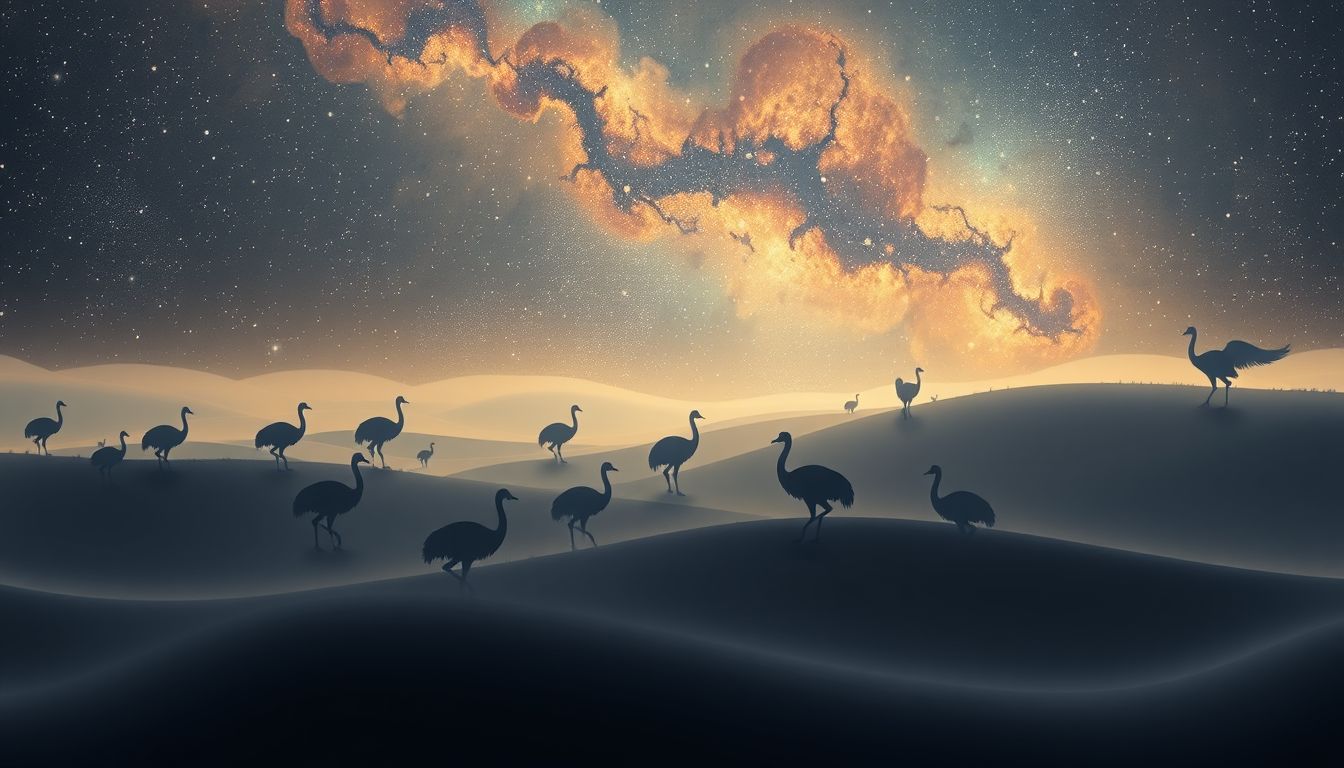 Viele Emus auf einer Farm symbolisieren Gemeinschaft und Schutzbedürfnis.