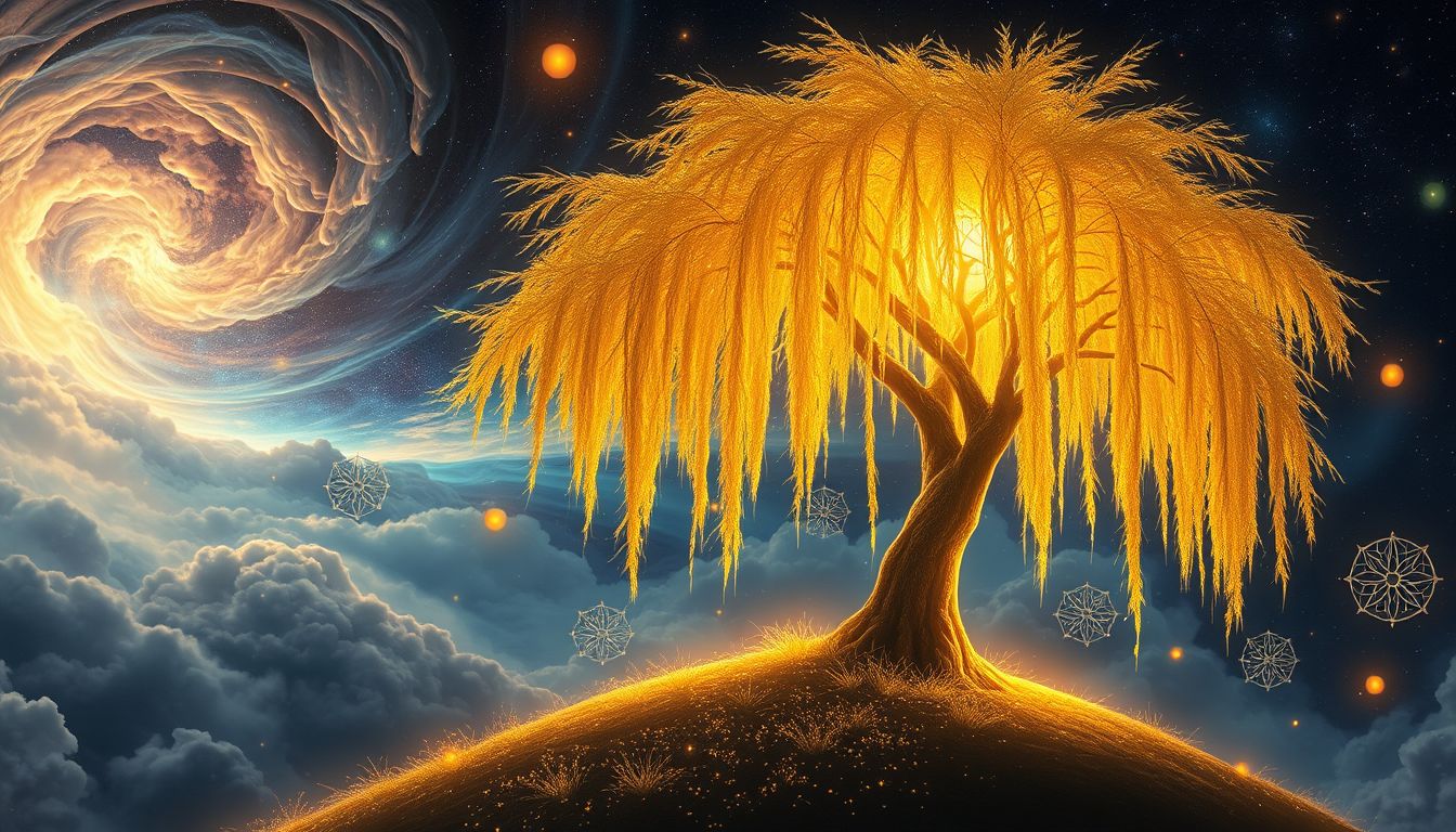 Der Traum von goldener Trauerweide symbolisiert Hoffnung und Erneuerung.