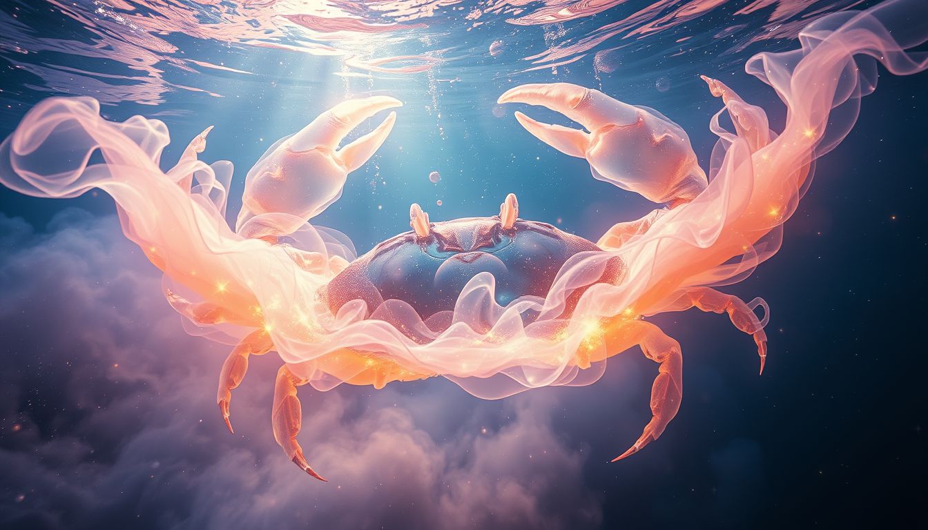 Eine Krabbe im Wasser symbolisiert tief verborgene Emotionen im Traum.