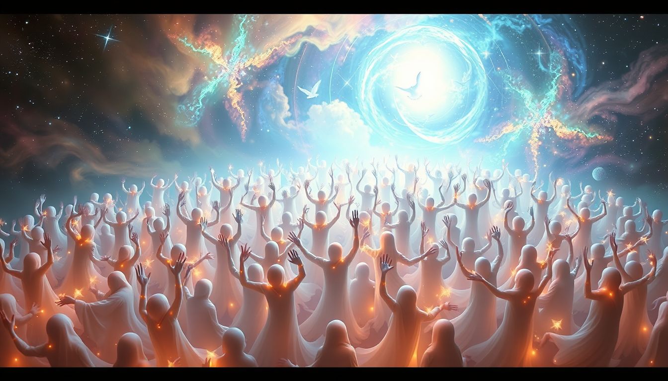 Ein feierndes Heer symbolisiert Gemeinschaft und triumphale Lebensfreude.