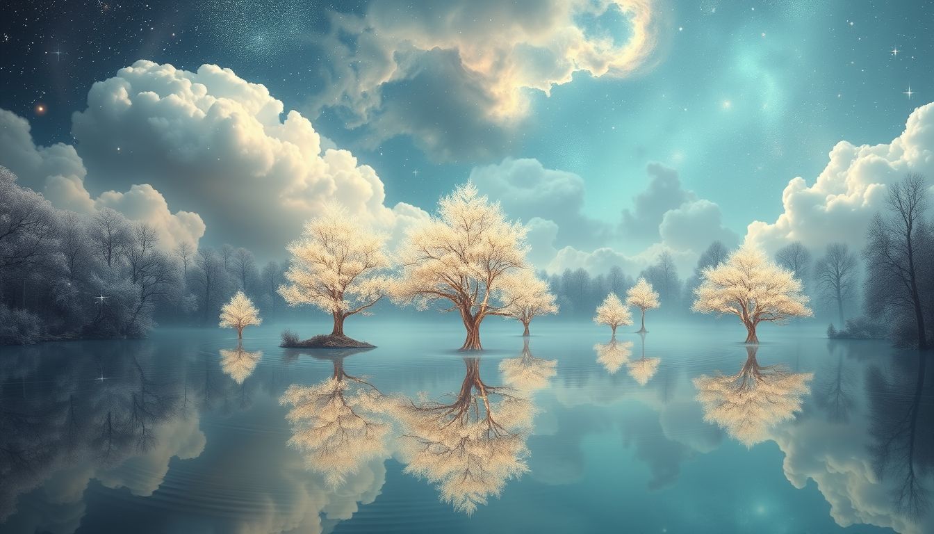 Das Reservoir im Wald symbolisiert verborgene Emotionen und innere Ruhe.