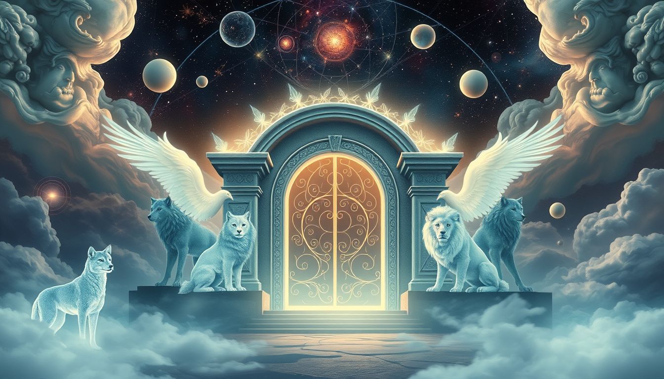 Tiere an Ehrenpforten symbolisieren Schutz und innere Stärke im Traum.