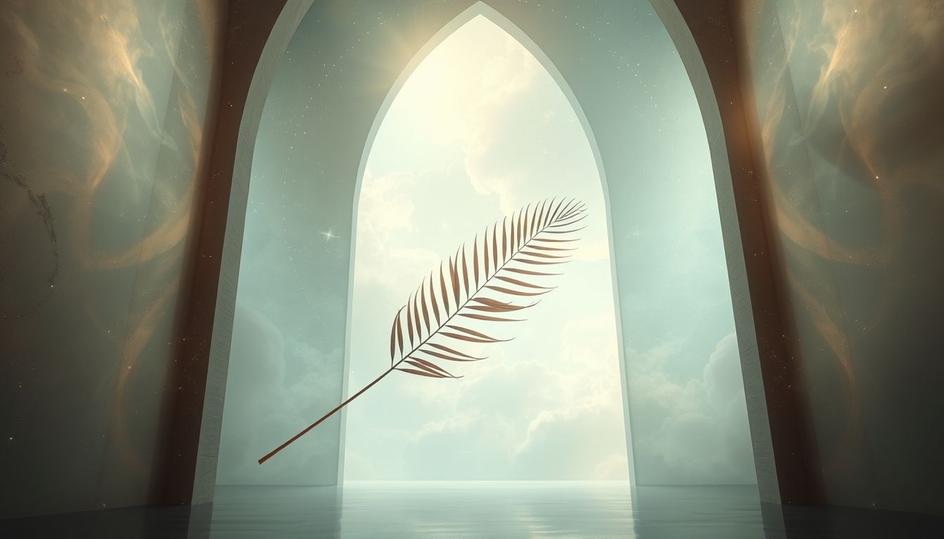 Ein Palmenzweig in der Kirche symbolisiert spirituellen Sieg und Frieden.