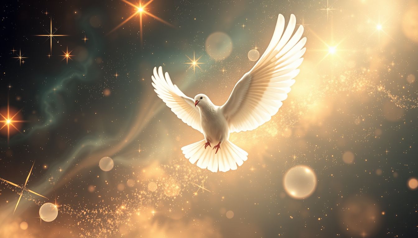 Eine weiße Lachtaube symbolisiert Frieden und reinen Neubeginn.