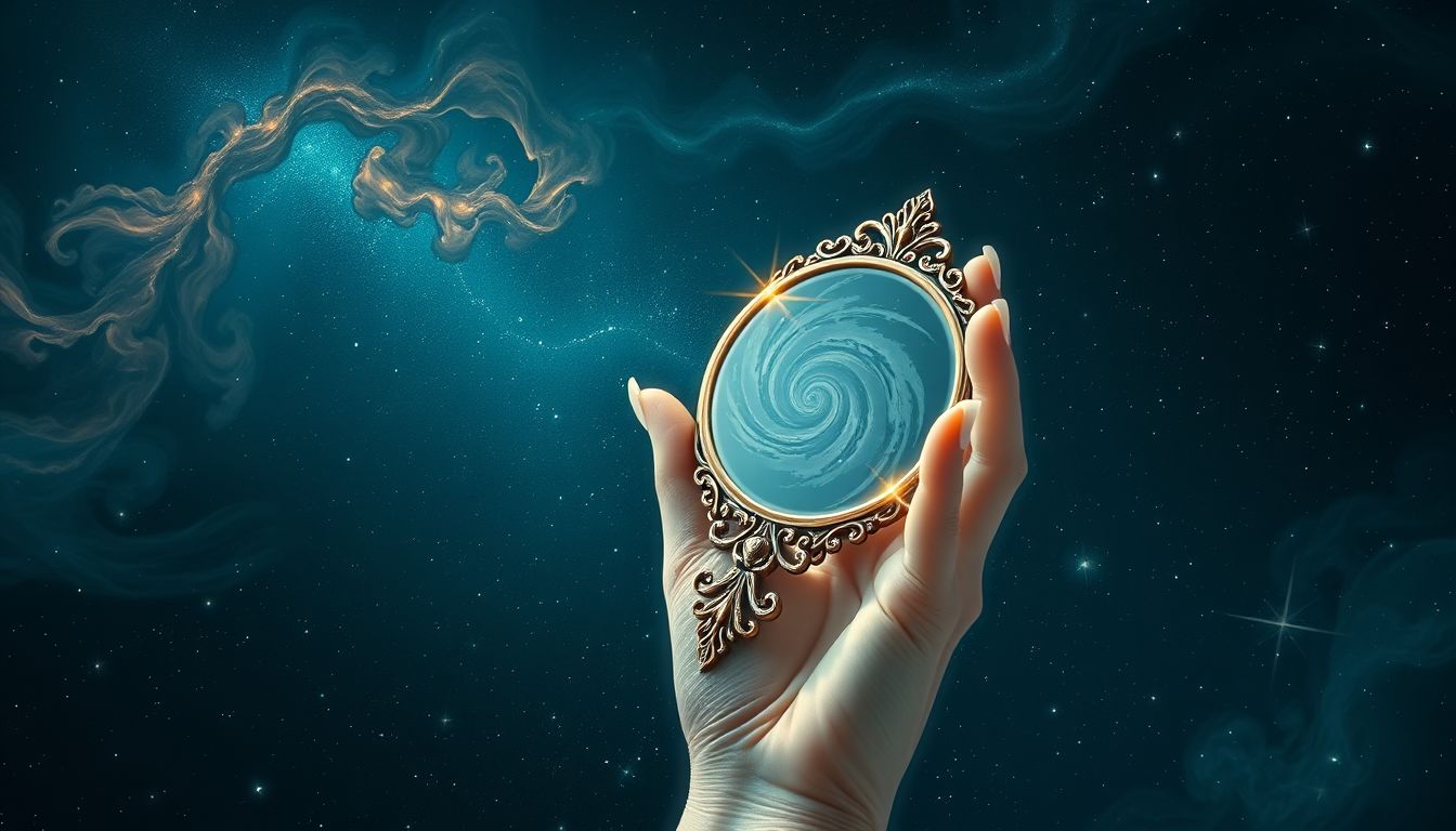 Einen Taschenspiegel halten symbolisiert Selbstreflexion ohne Selbstbeurteilung.