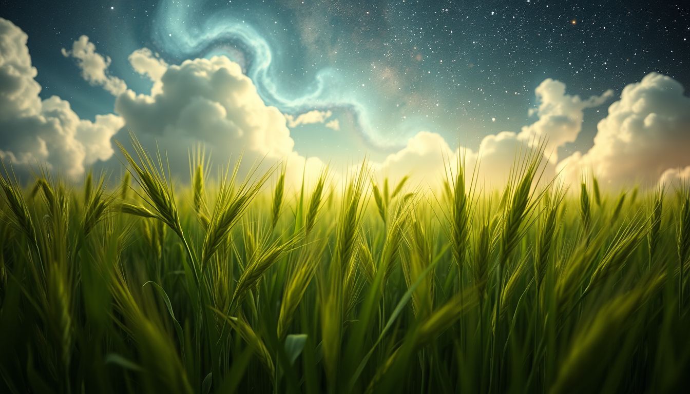 Ein grünes, unfertiges Kornfeld symbolisiert Wachstum und neue Chancen.