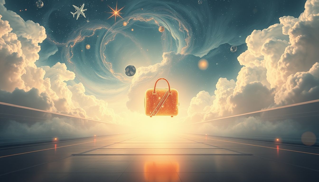 Eine Reisetasche am Flughafen symbolisiert bevorstehende Veränderungen und Reisen.