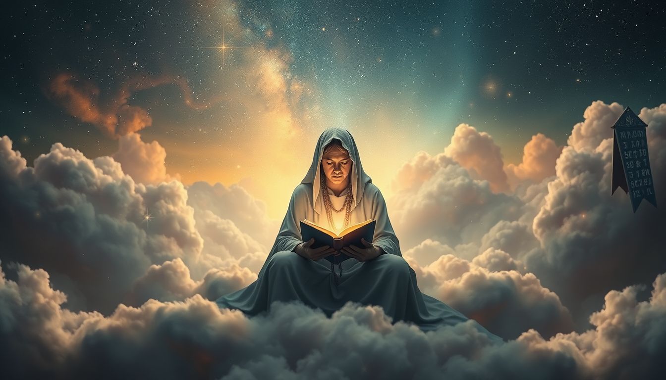 Ein lesender Einsiedler symbolisiert innere Weisheit und Selbstreflexion.