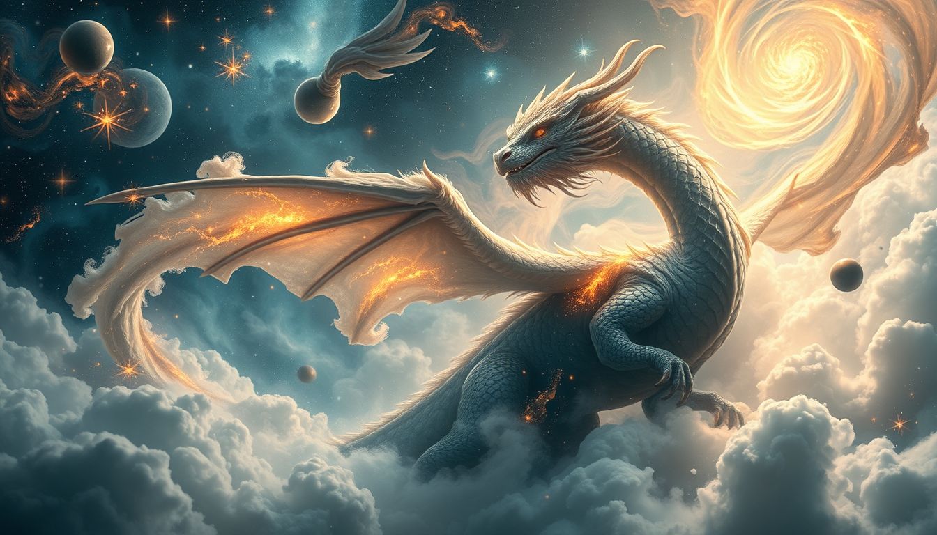 Ein Drache, der sich verwandelt, symbolisiert innere Wandlung und Freiheit.