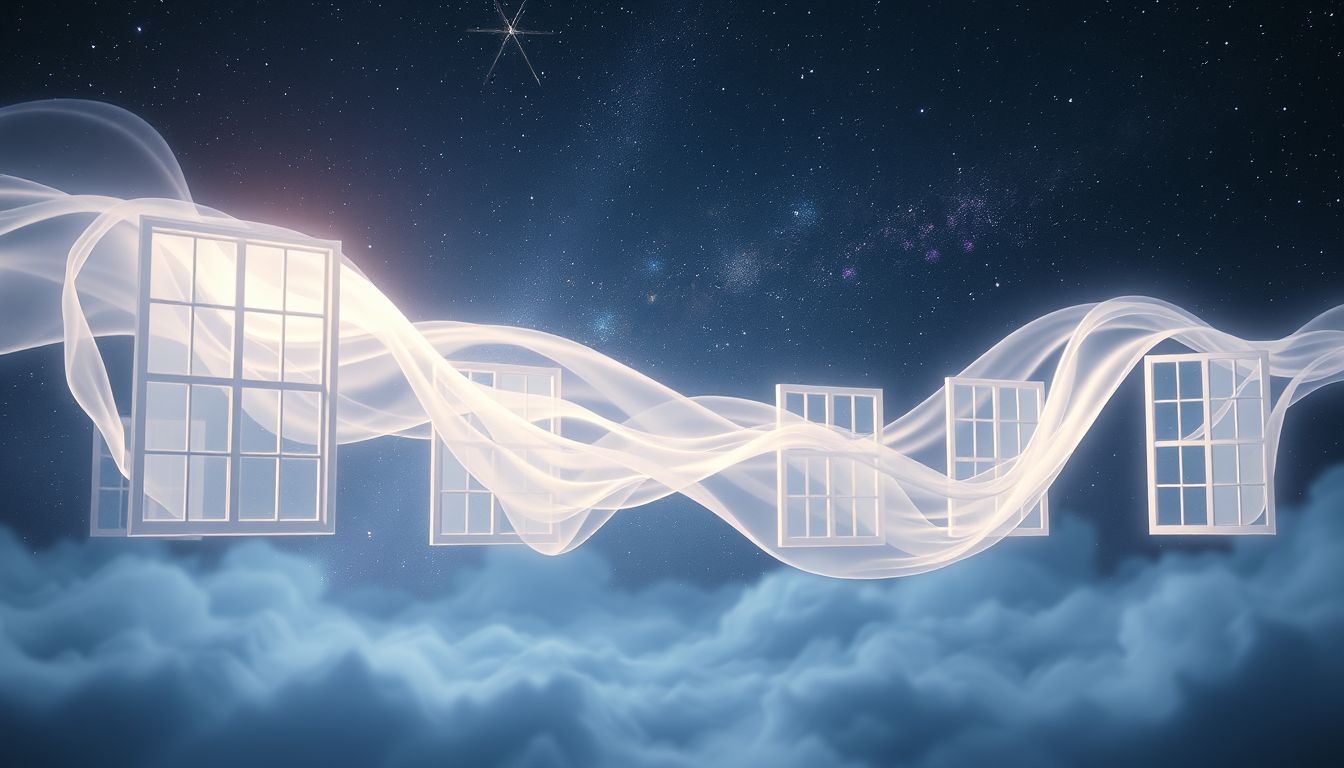 Eine bewegte Fensterreihe symbolisiert Veränderungen und neue Perspektiven im Leben.