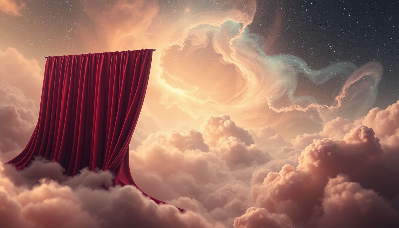 Ein Samtvorhang symbolisiert verborgene Wahrheiten hinter mysteriösen Geheimnissen.
