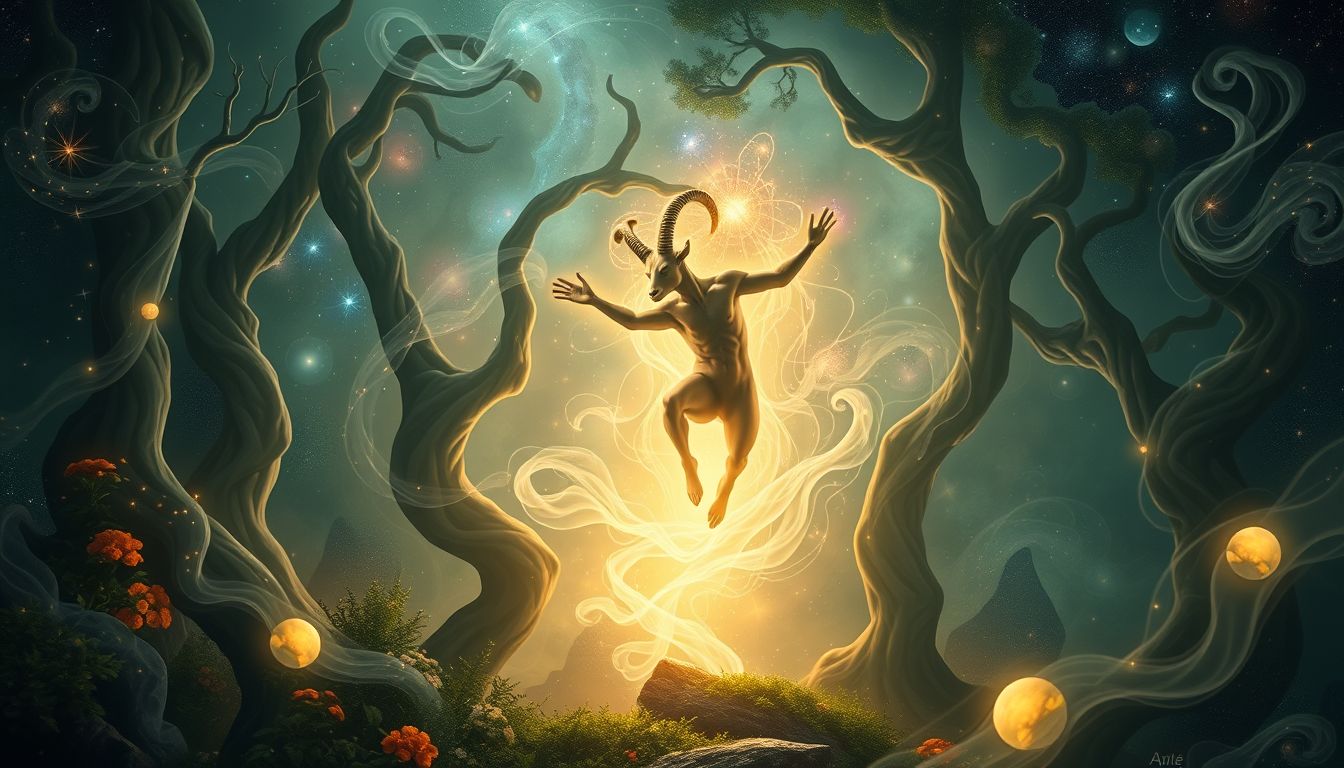 Der Satyr symbolisiert im Wald Traum natürliche Instinkte und Freiheit.
