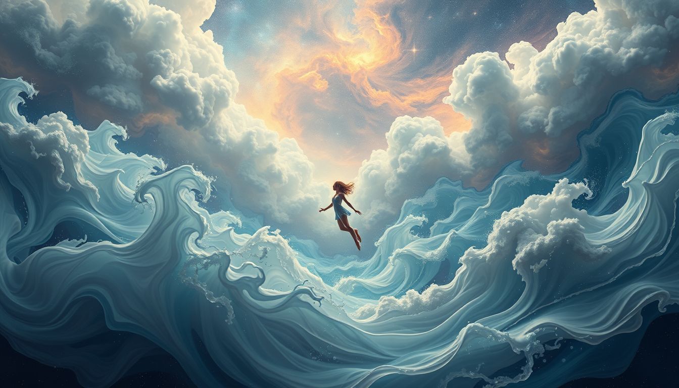 Das Ertrinken in Wellen symbolisiert tiefe emotionale Überforderung und Hilflosigkeit.