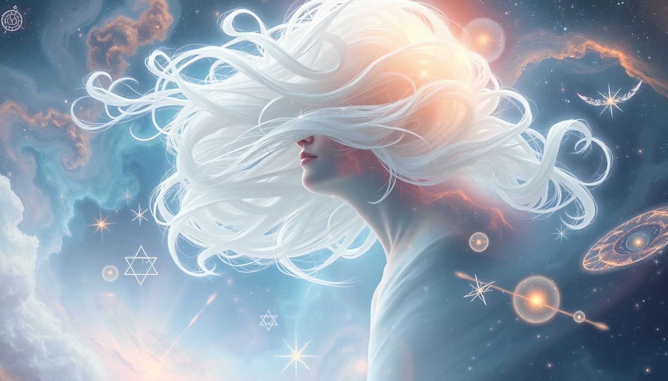 Weißes Haar im Traum symbolisiert spirituelle Reinheit und Erleuchtung.