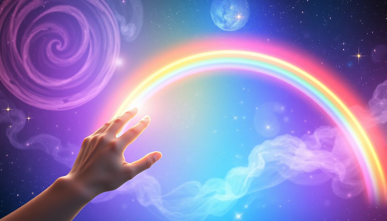 Ein berührbarer Regenbogen symbolisiert greifbare Hoffnung und Wünsche.