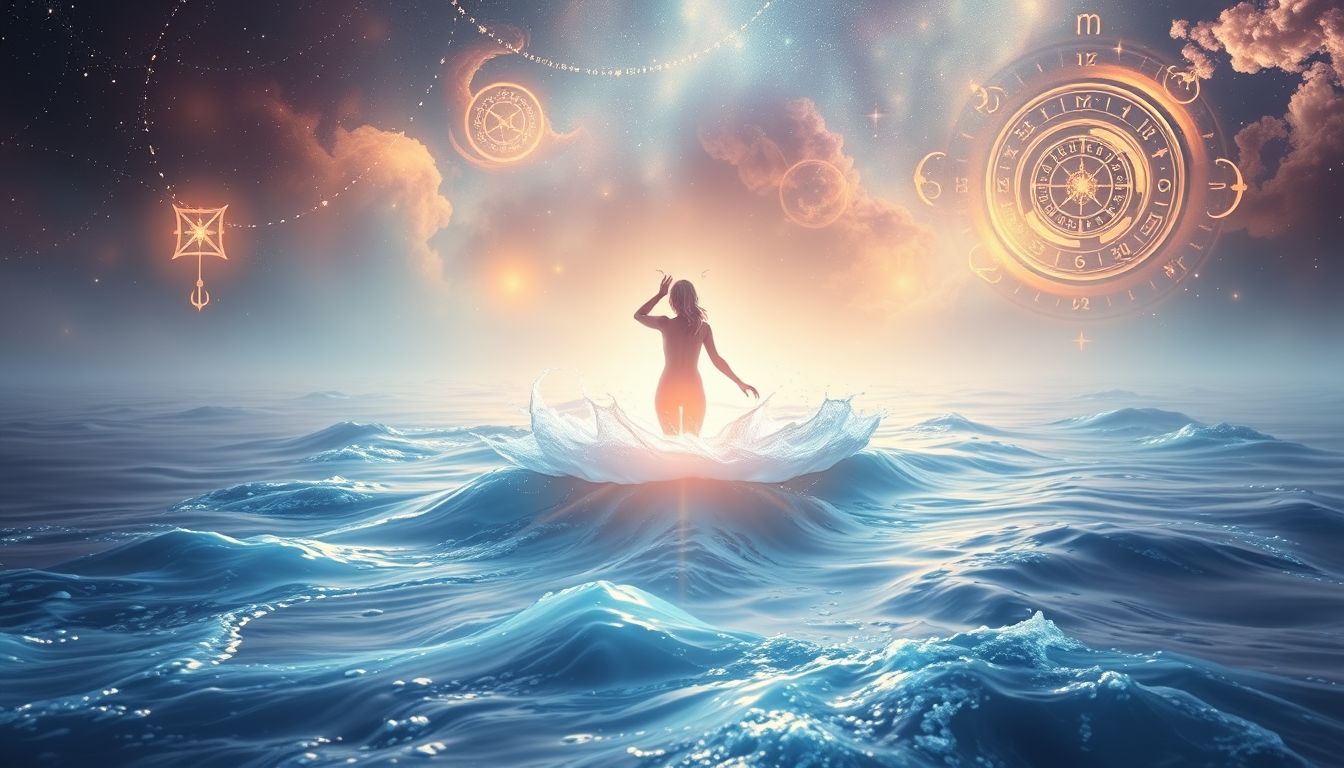 Ein Wassermann im Fluss symbolisiert emotionale Reinigung und Neubeginn.