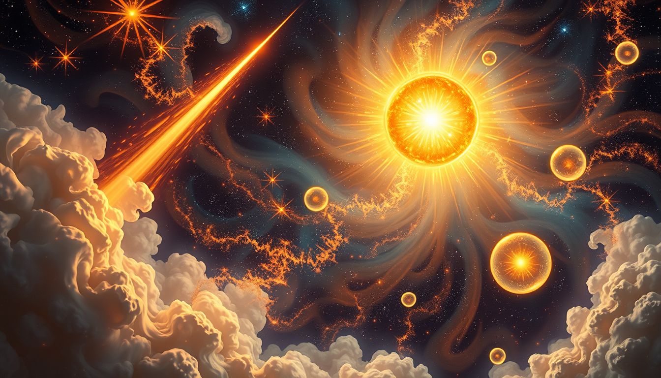 Ein Komet nahe der Sonne symbolisiert brennende kreative Leidenschaft und Anerkennung.