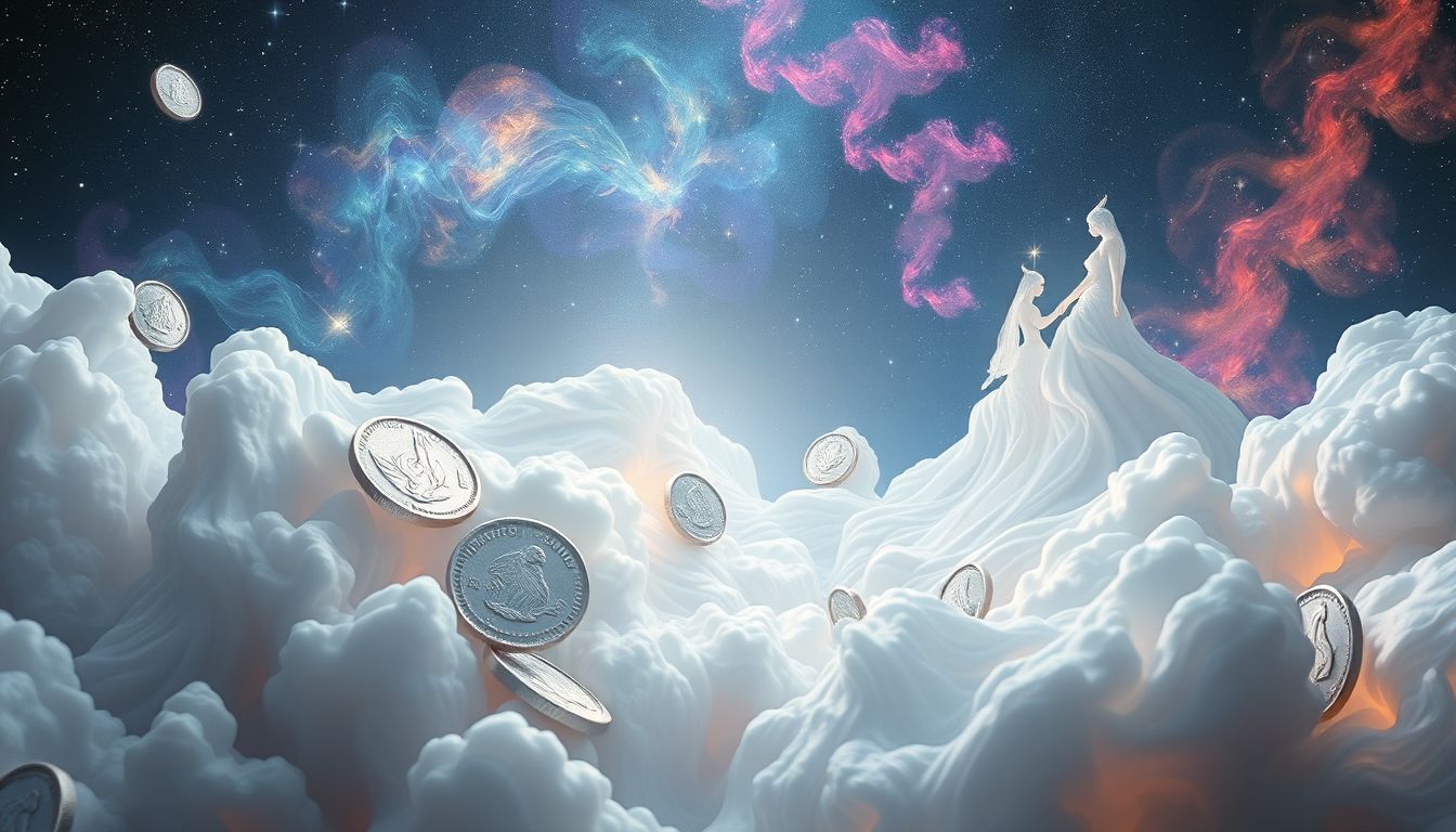 Groschen aus Silber symbolisieren intuitive Weiblichkeit und emotionale Klarheit.