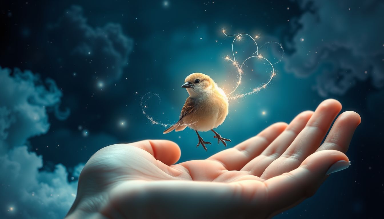 Eine Kohlmeise frisst aus der Hand symbolisiert tiefes Vertrauensband.