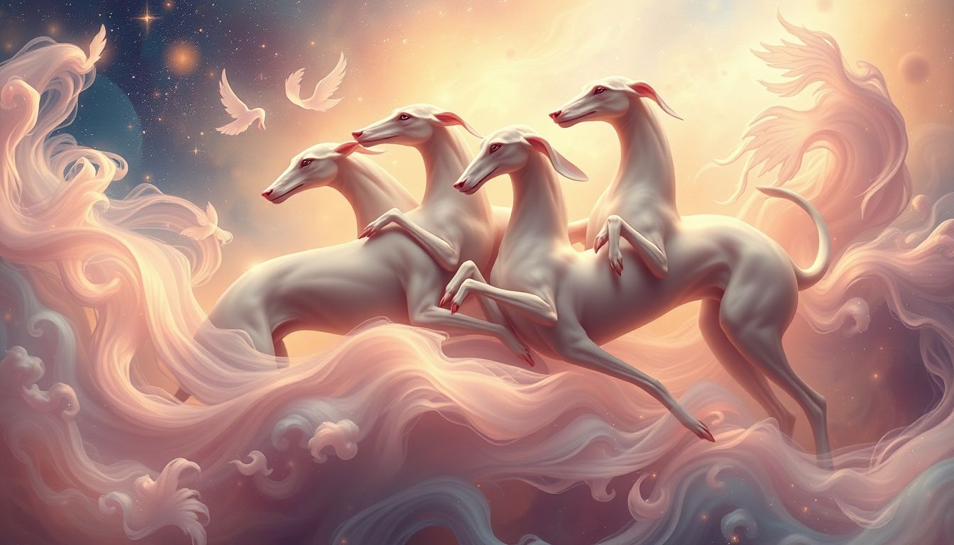 Mehrere Windhunde symbolisieren Gemeinschaft, Schnelligkeit und gemeinsame Ziele.