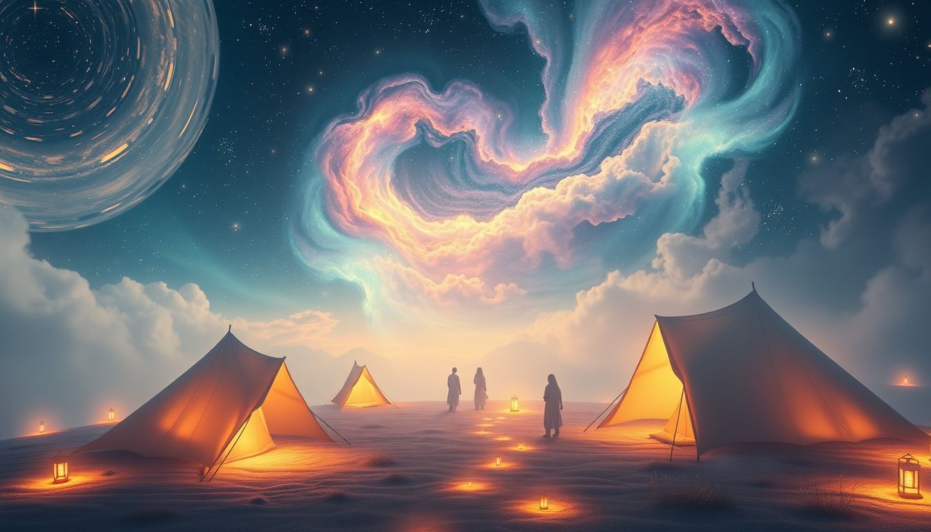 Ein Pilgerlager im Traum symbolisiert Gemeinschaft und spirituelle Reise.