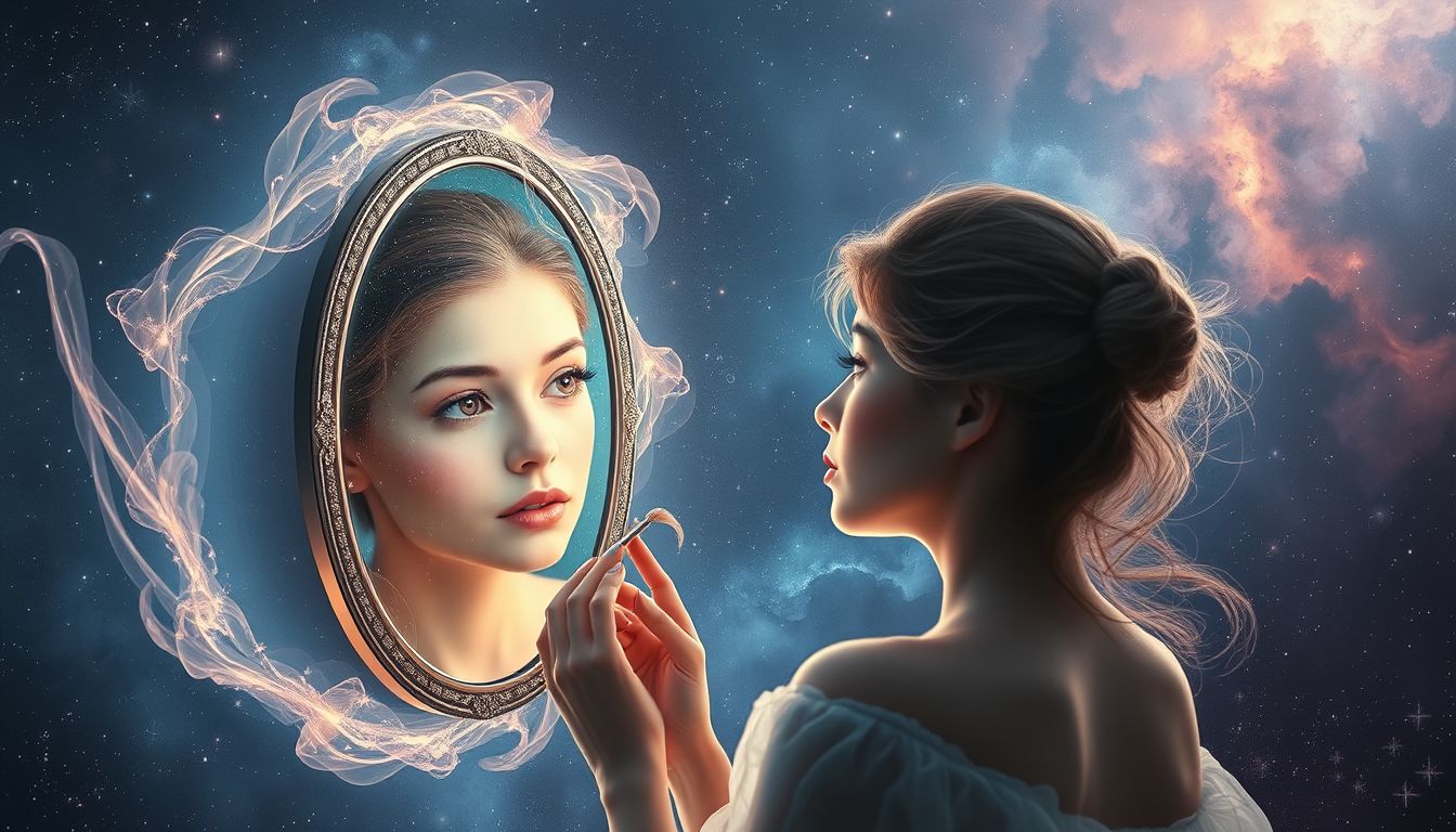 Im Spiegel schminken zeigt Selbstreflexion und Wunsch nach Veränderung.