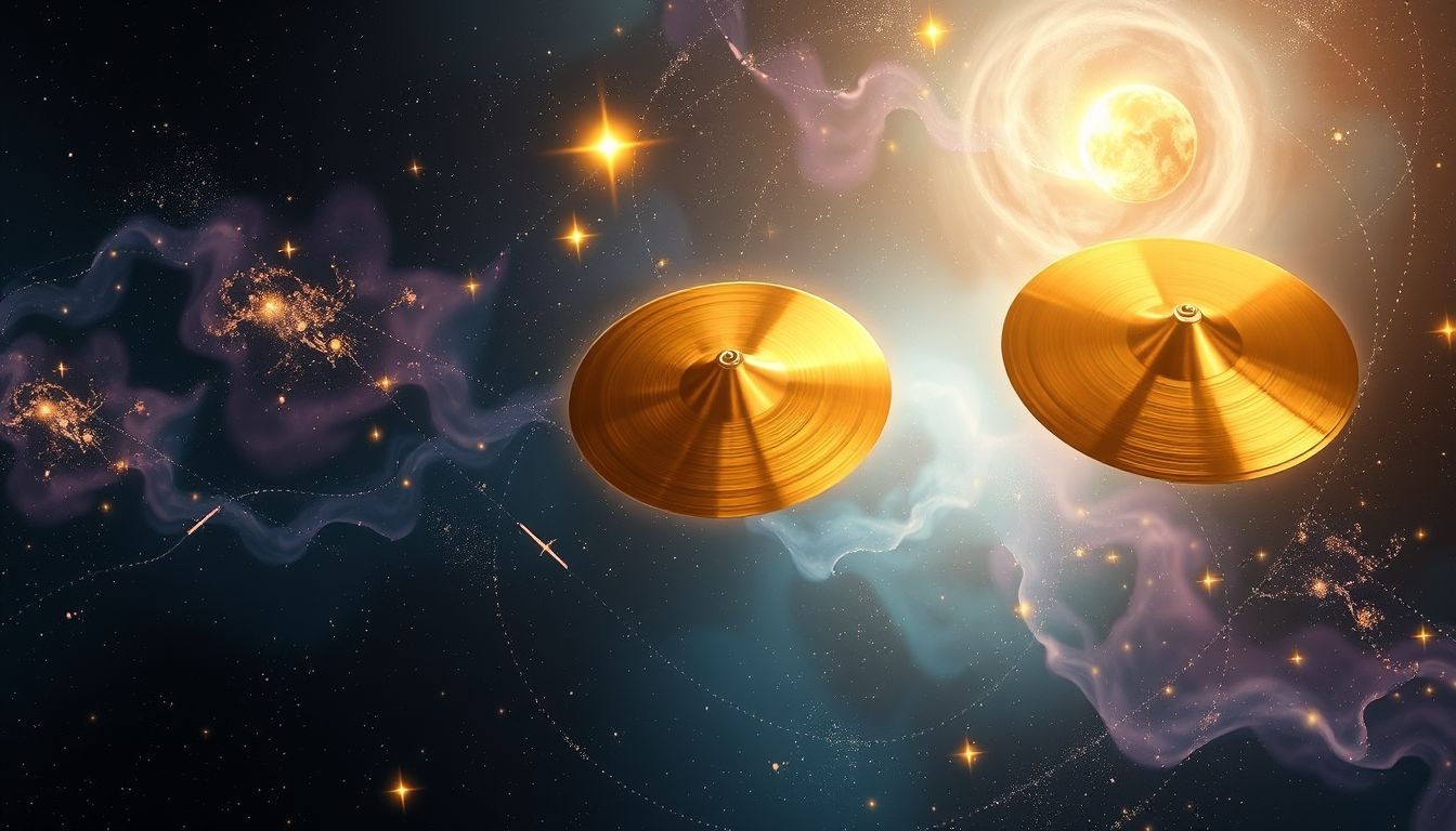 Goldene Zimbeln symbolisieren oft spirituelle Erleuchtung und Harmonie.