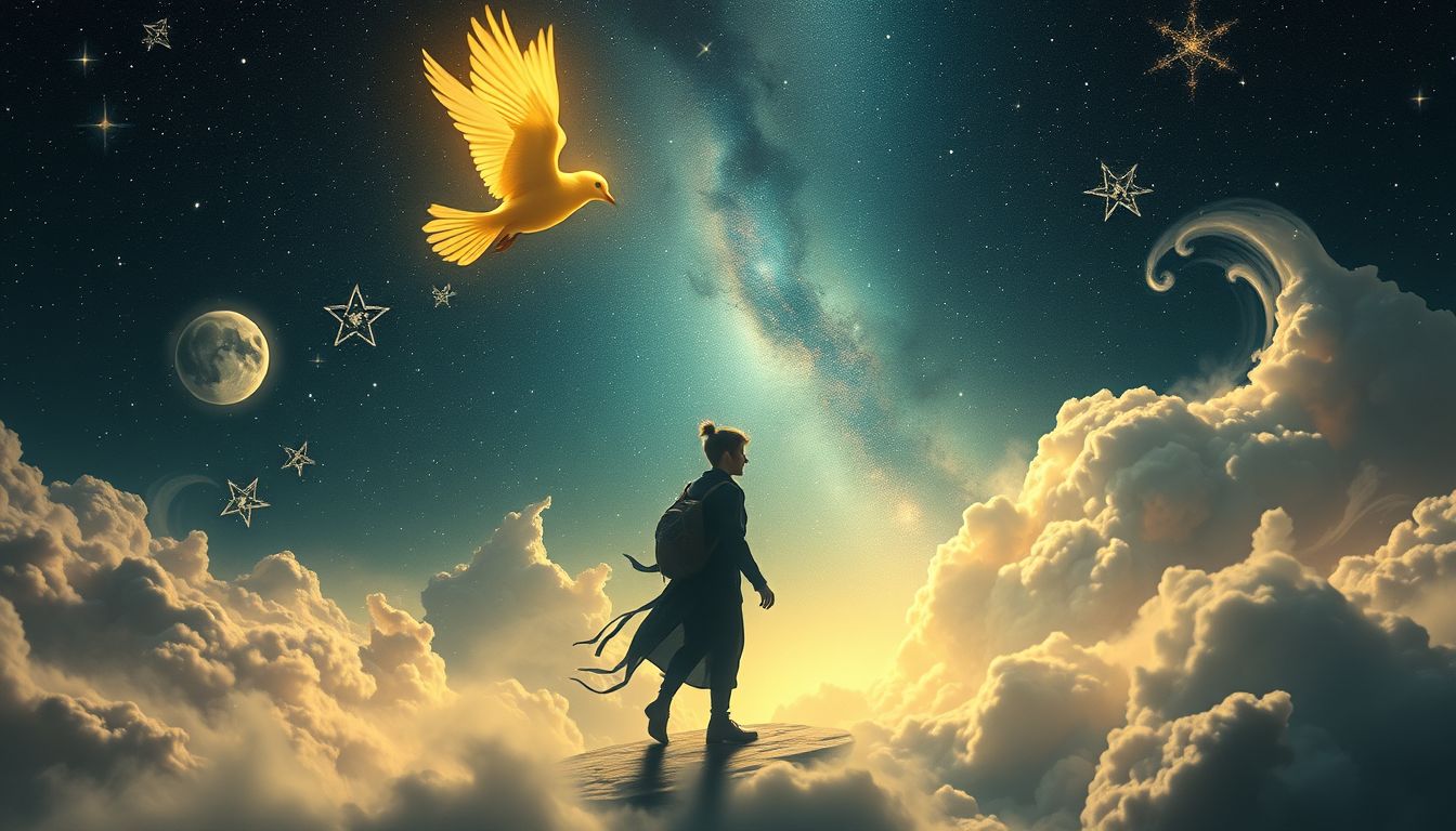 Ein gelber Vogel symbolisiert Hoffnung und positive Veränderungen unterwegs.