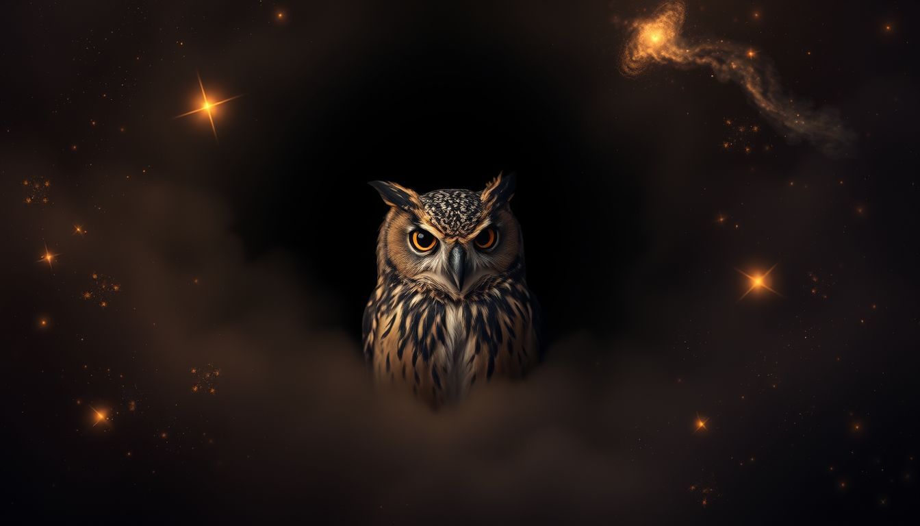Eine braune Eule im Dunkeln symbolisiert verborgene Weisheit und Intuition.