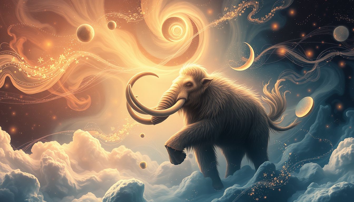 Ein tanzendes Mammut symbolisiert Freude und überwundene Ängste.