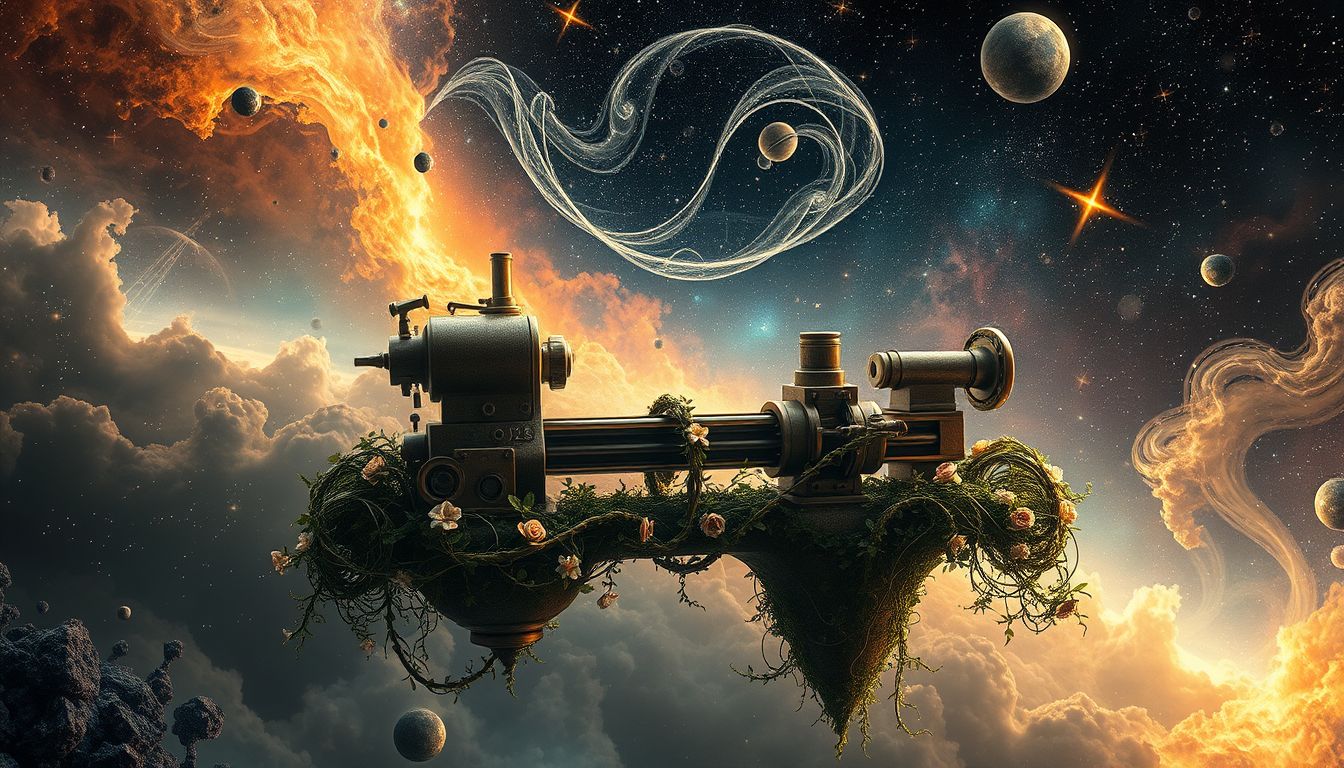 Eine Drehbank im Garten symbolisiert kreative Persönlichkeitsentfaltung im Alltag.