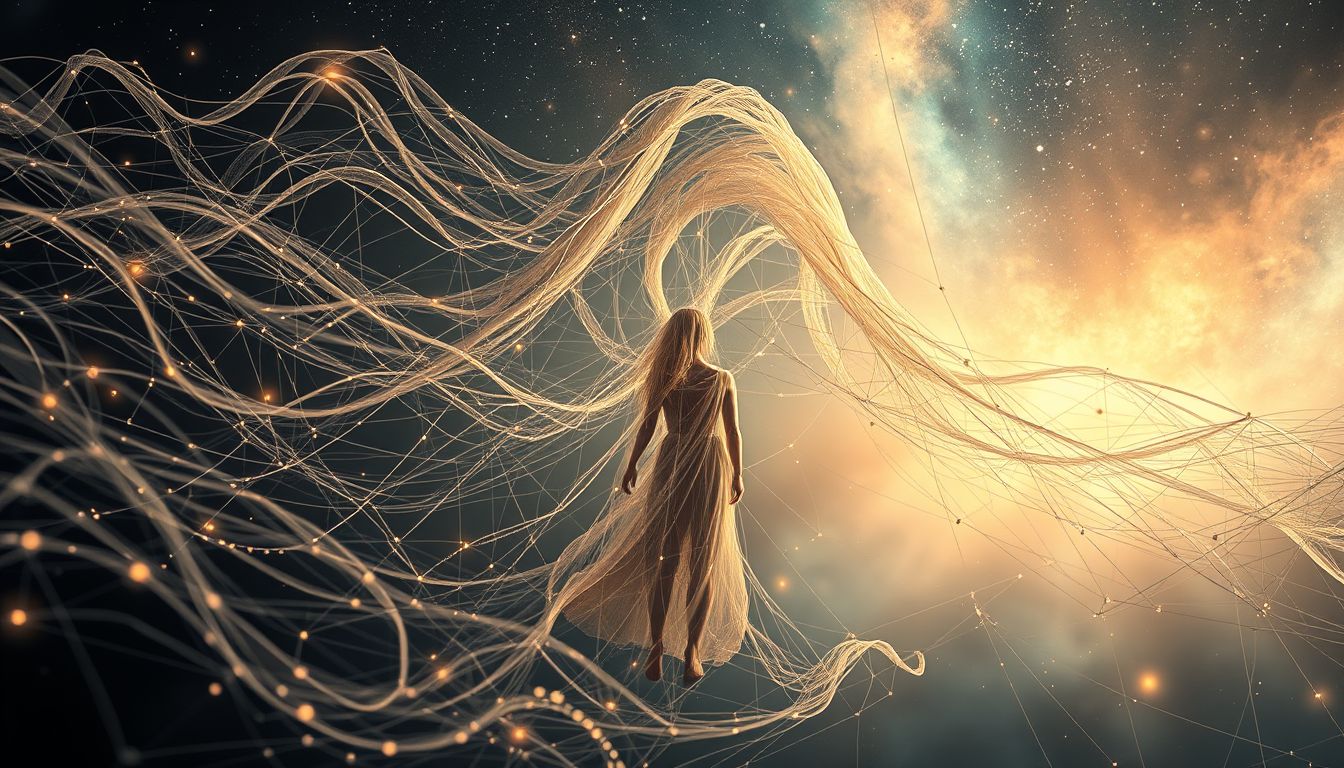 Traum 22 zeigt Webkunst als Symbol für Lebensverflechtungen und Kreativität.