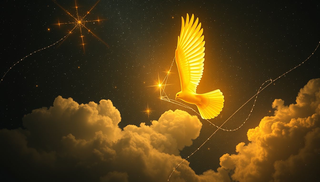 Ein gelber Vogel im Dunkeln symbolisiert Hoffnung in schwierigen Zeiten.