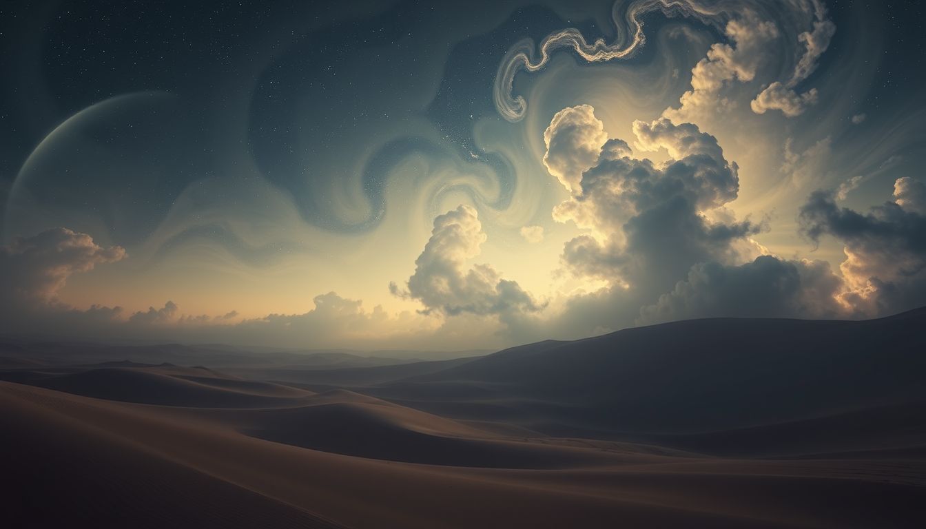 Ein verdunkelnder Wüstenhimmel symbolisiert oft innere Bedrängnis.