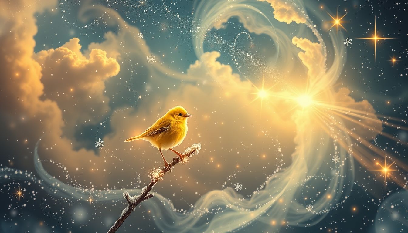 Ein gelber Vogel im Schnee symbolisiert Hoffnung in schwierigen Zeiten.