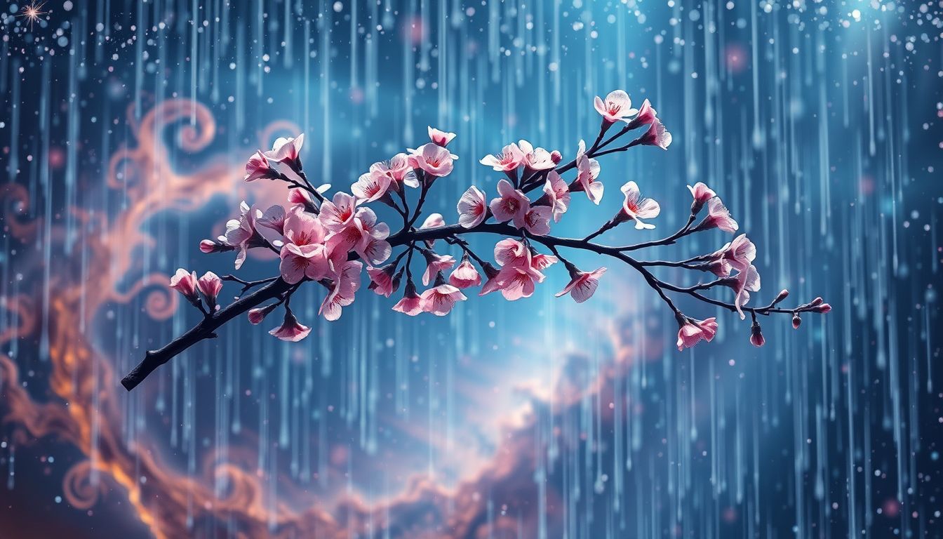 Eine Vogelkirsche im Regen symbolisiert Reinigung und Neubeginn.