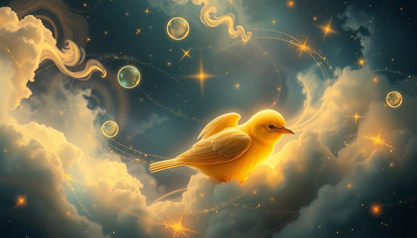 Ein verletzter gelber Vogel symbolisiert innere Verletzlichkeit und Heilung.