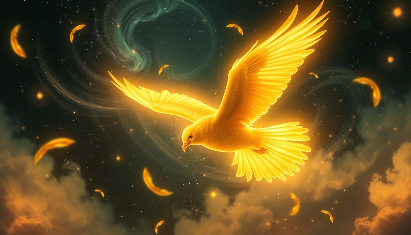 Ein großer gelber Vogel symbolisiert oft neue, sonnige Chancen.