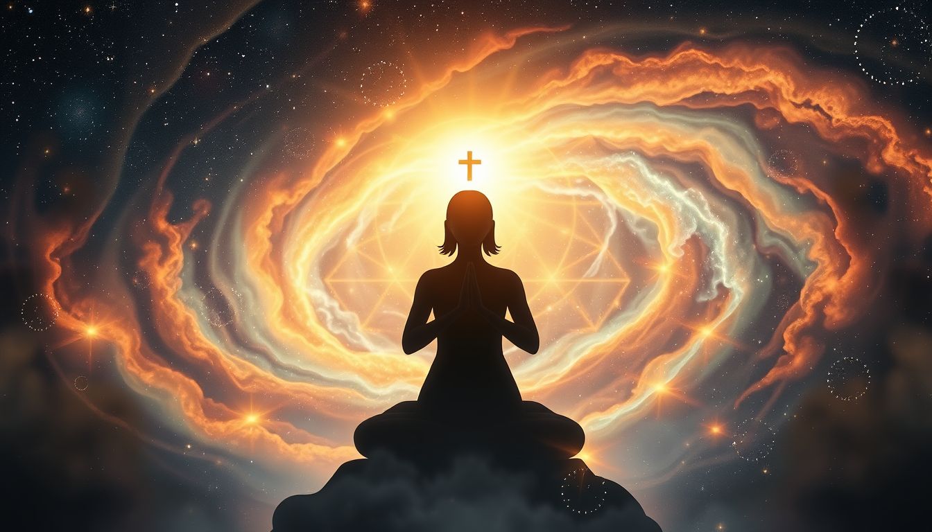 Das Beten vor heiligen Bildern symbolisiert spirituelle Sehnsucht und Schutz.