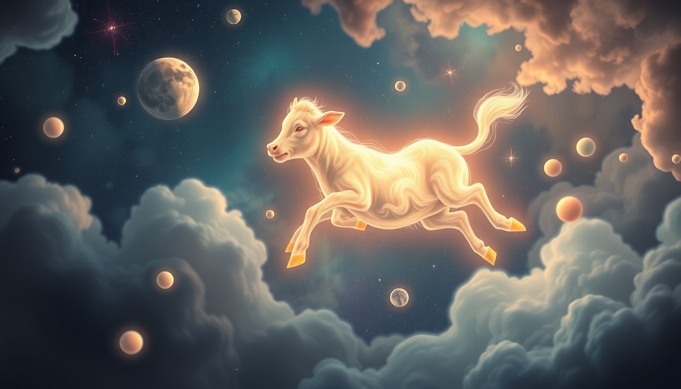 Ein verspieltes Kalb symbolisiert Freude und unbeschwerte Lebensenergie.