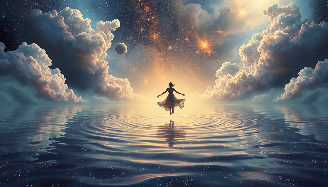 Über Wasser fliegen symbolisiert emotionale Balance und innere Weisheit.