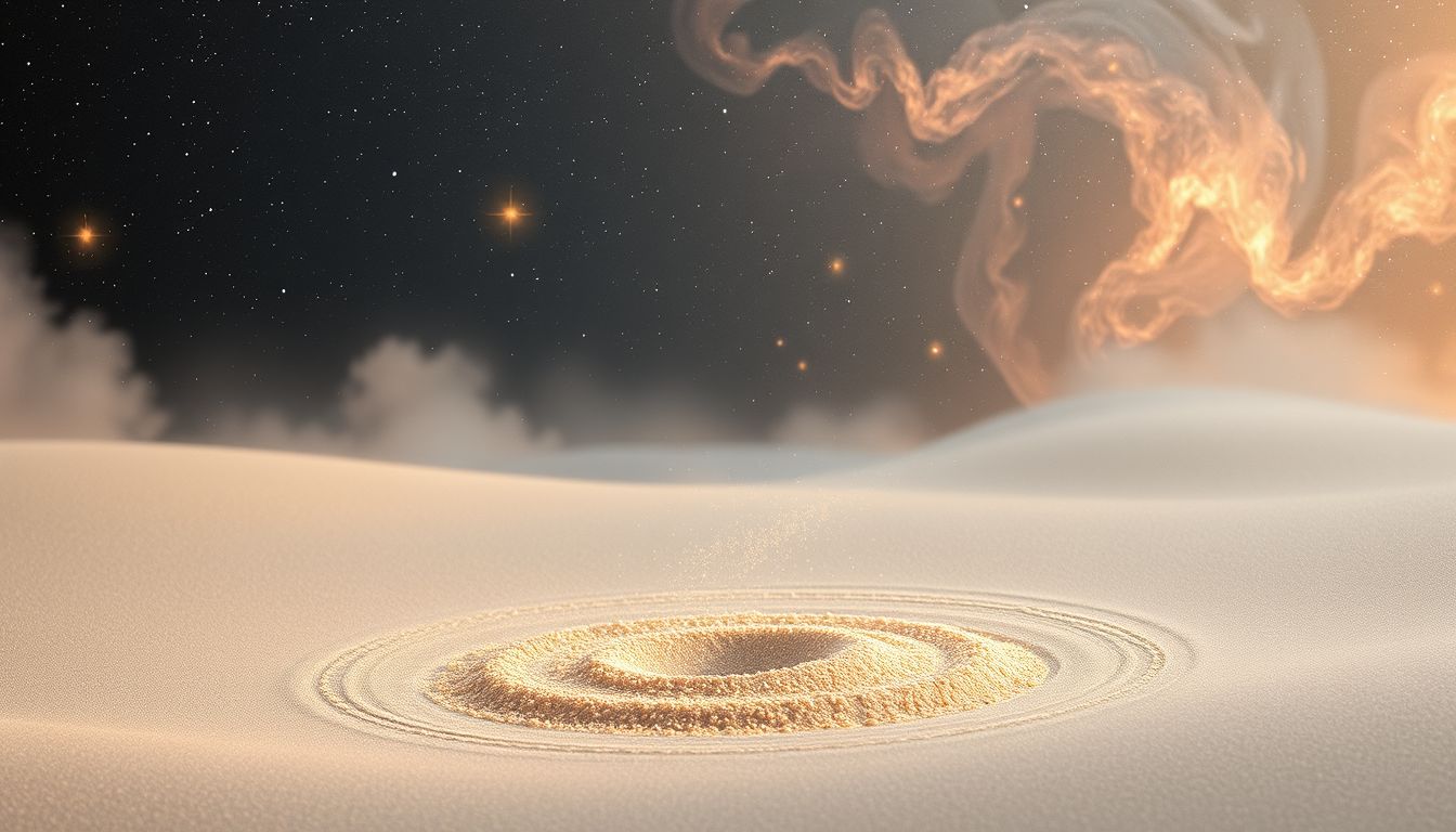 Ein Kornkreis im Sand symbolisiert Vergänglichkeit und Loslassen im Traum.