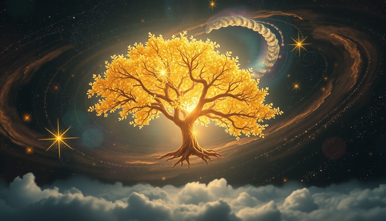 Ein Baum mit goldenen Blättern symbolisiert Wohlstand und Erfolg im Traum.