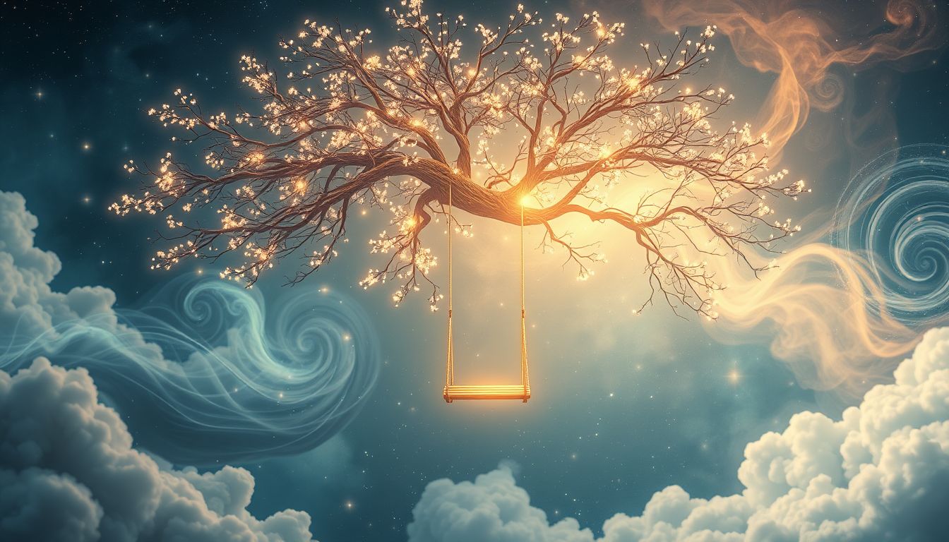 Ein Baum mit Schaukel symbolisiert kindliche Freude und Freiheit.