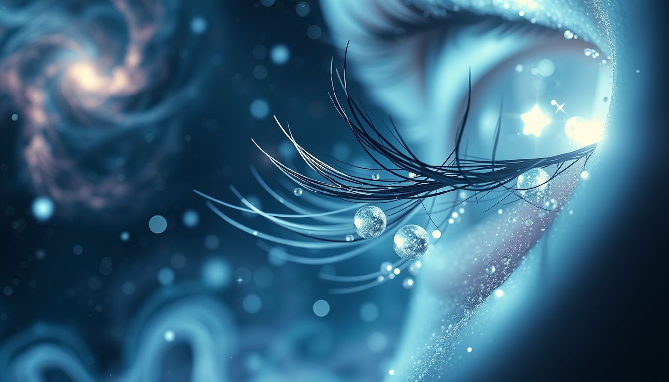 Feuchte Wimpern symbolisieren verborgene Tränen und unerfüllte Sehnsüchte.